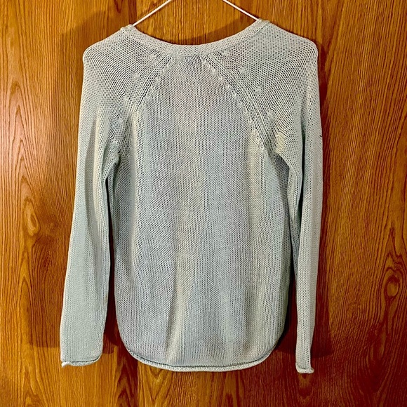 H&M Light Mint Green V-Neck Pullover Hi-Lo Cable Knit Sweater - Picture 2 of 4